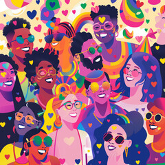 Illustration of a divers LGBTQIA community gathering in celebration