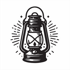 Retro camping lantern flat, lamp symbol, vector silhouette