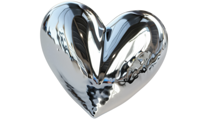 silver heart isolated on transparent background, heart cut out 