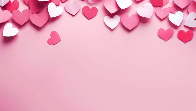 Photo of a paper heart shaped pink and white on a pink background. love copy space