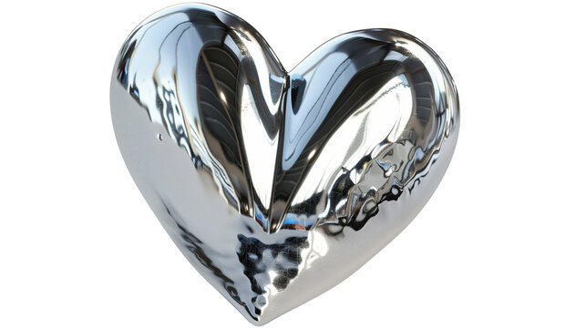 silver heart isolated on transparent background, heart cut out 