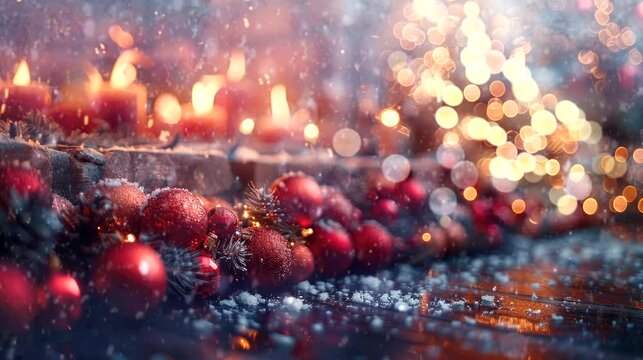 Modern bright christmas open log fire and decorated surround. seamless looping time-lapse virtual 4k video animation
