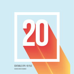 3d shadow digit, number or digit 20, Isometric font display typeface. Typography minimal design. vector illustration eps.