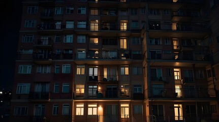 Obraz premium Background of apartment building at night.generative.ai 