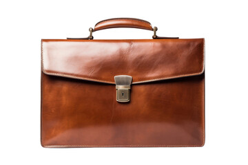 Sophisticated Elegance: A Timeless Brown Leather Briefcase on a White or Clear Surface PNG Transparent Background.
