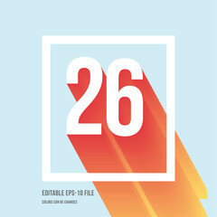 3d shadow digit, number or digit 26, Isometric font display typeface. Typography minimal design. vector illustration eps.