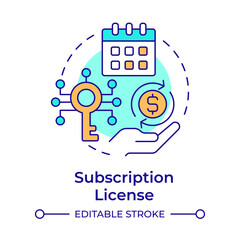 Subscription license multi color concept icon. Pricing plan, software licensing. Round shape line illustration. Abstract idea. Graphic design. Easy to use in infographic, presentation