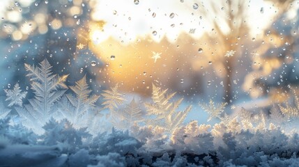 A frosty window pane with condensation trails, reminiscent of a winter wonderland.
