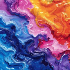 Obraz premium Vivid Swirling Colors Abstract Art - Fluid Design in Blue, Purple, Pink, Orange, and Yellow Palette