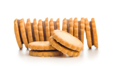 Sandwich Cookies with a cream filling isolated on white background.