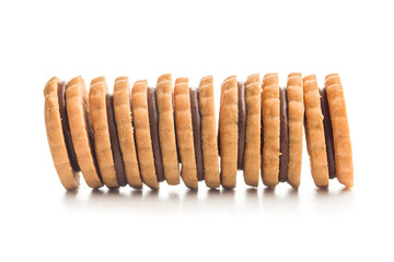 Sandwich Cookies with a cream filling isolated on white background.