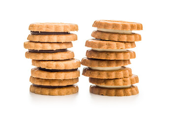 Sandwich Cookies with a cream filling isolated on white background.