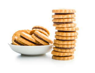 Sandwich Cookies with a cream filling isolated on white background.