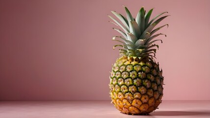 A pineapple against a pastel pink backdrop background with empty space for text, logo or quote in sharp high 4K resolution showing lots of detail
