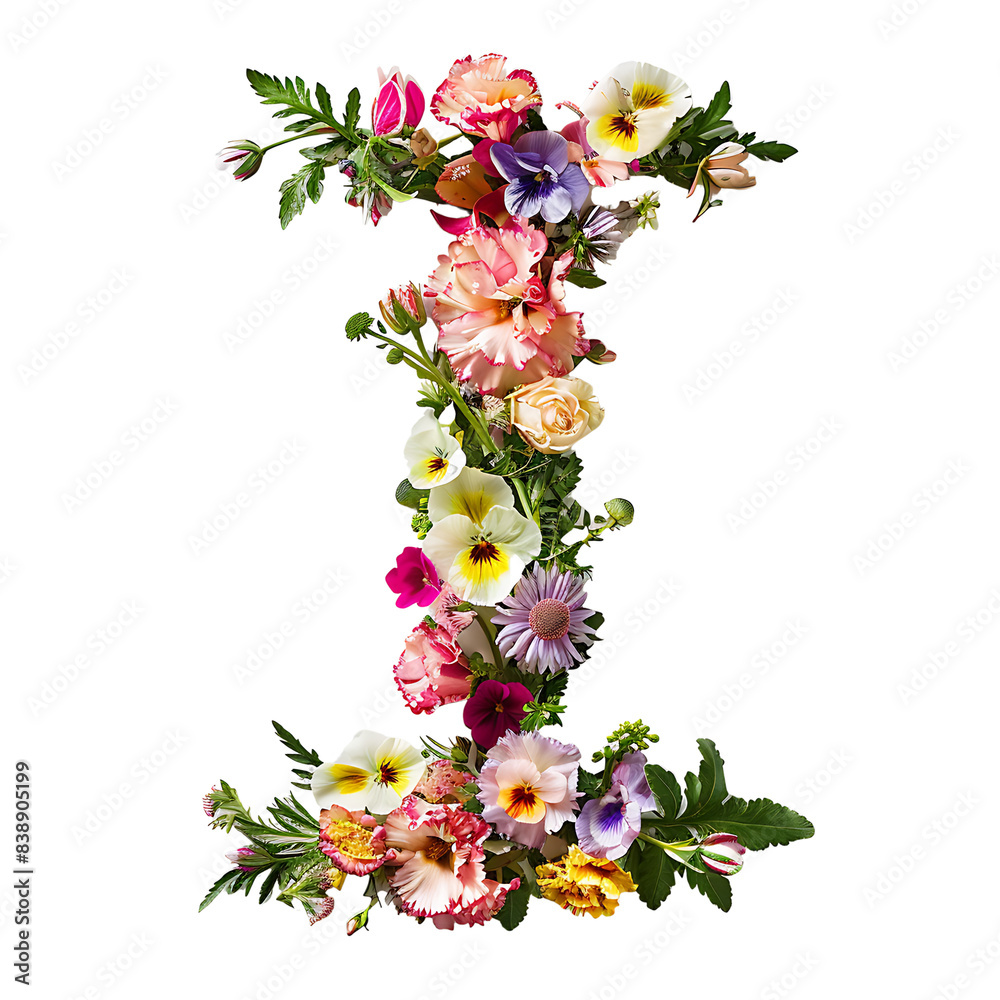Fototapete elegant shot of text letters i crafted in flowers on a clean, isolated on transparent background