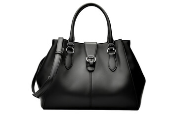 Elegance in Monochrome: The Black Handbag on a White or Clear Surface PNG Transparent Background.