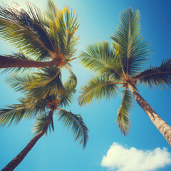 Summer holidays travel concept. Palm trees against blue sky