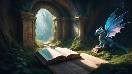 The book opens to a magical land with portals, forests and mysterious creatures