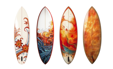 Set of four bright surfboard