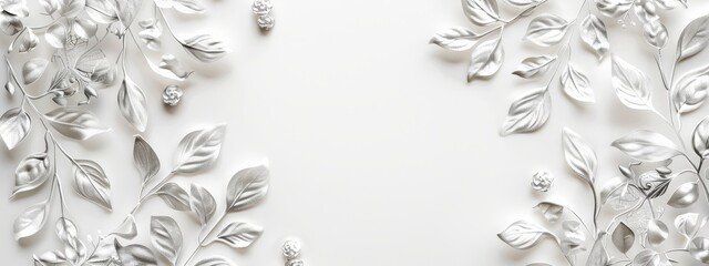 Abstract leaves on white background, golden and silver colored