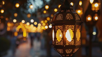 Fototapeta premium Islamic latern. Eid Al Adha, Ramadhan holidays background illustration generated by ai