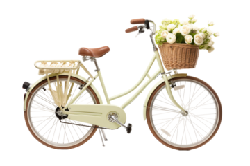 Ethereal Elegance: A White Bicycle Blooms on a White or Clear Surface PNG Transparent Background.