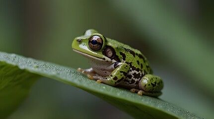 Fototapeta premium A frog on a green leaf.generative.ai 