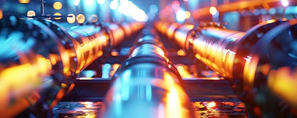Oil flow in pipeline, close-up view, industrial setting, bright lighting, detailed focus