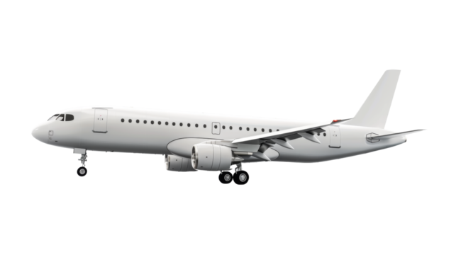 White Airplane Landing on a White Background, PNG File
