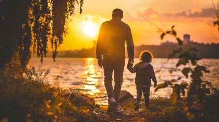 Fototapeta premium Happy Father's Day. Father and children. Background illustration generated by ai