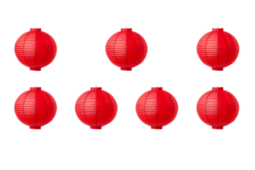Crimson Constellation: A Dance of Red Paper Lanterns on a White or Clear Surface PNG Transparent Background.