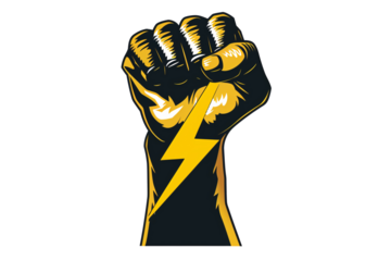a yellow fist with a lightning bolt