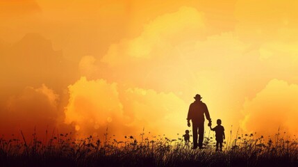 Fototapeta premium Happy Father's Day. Father and children. Background illustration generated by ai