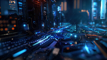 Obraz premium Abstract Digital art background wallpaper computer technology banner concept red and blue theme