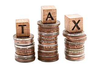 a stack of coins with wooden blocks on top