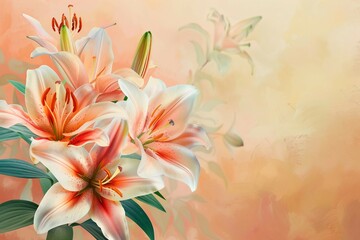 Illustration of the lilies on a light orange background, free space