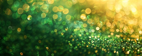Obraz premium abstract bokeh green and gold glitter background with bokeh defocused glitter for Saint patricks day, Happy St. Patrick's day, St patty's day celebrate