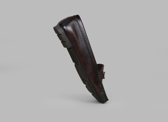 brown leather slip on or loafers isolated 