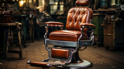 Vintage barber chair in a classic setting of a traditional barbershop for an authentic experience