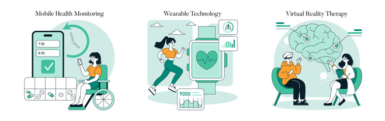 Tech Enabled Health. Flat Vector Illustration
