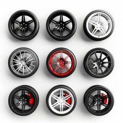 Car wheels icon, tire silhouettes, rim symbol, auto wheels sign, car tyre pictograms, automobile service logo