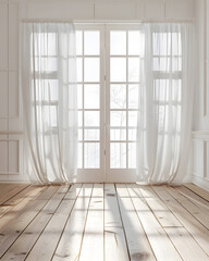 Obraz premium Empty white room with lights and shadows of window mock up