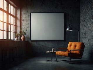 3d rendering empty poster with dark room design