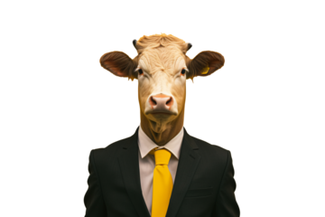a cow wearing a suit and tie