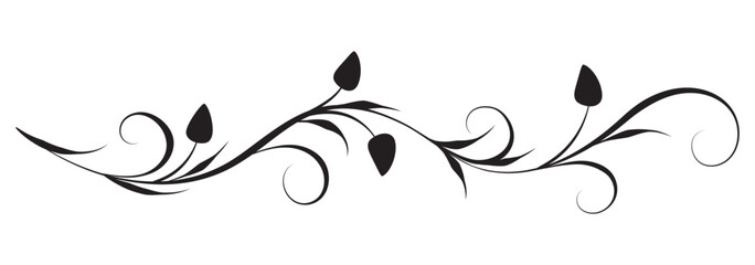 Floral ornament with leaves and abstract lines. Graceful element for decor and greeting or invitation card design