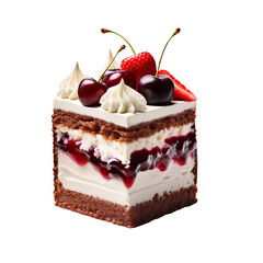 a piece of cake with fruit on top