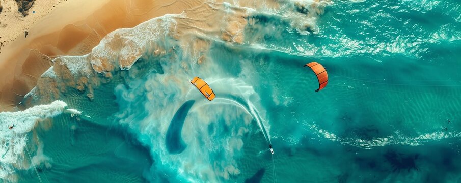 Aerial view of kiteboarding in Paternoster Beach