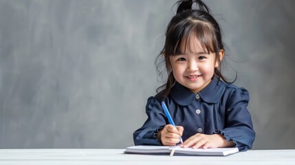 Naklejka premium Smiling Girl Drawing at Table