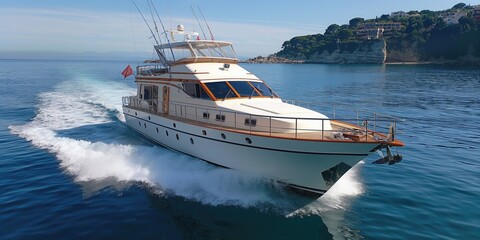 Obraz premium Luxury speed boat cruising on the ocean. Yacht on the sea