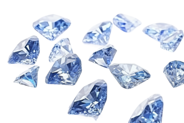 Mystical Dance of Blue Diamonds on a White or Clear Surface PNG Transparent Background.